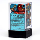 CHESSEX DICE 12D6 GEMINI RED TEAL GOLD