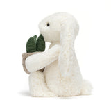 JC BASHFUL BUNNY CREAM WITH PLANT SMALL 7"