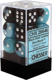 CHESSEX DICE 12D6 GEMINI BLACK SHELL WHITE
