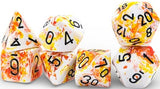 CHESSEX DICE 7PC BRUSH SUNRISE BLACK WHITE