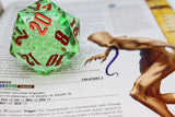 FBG DICE D20 55MM TITAN SHARP EDGE GREEN BUBBLES