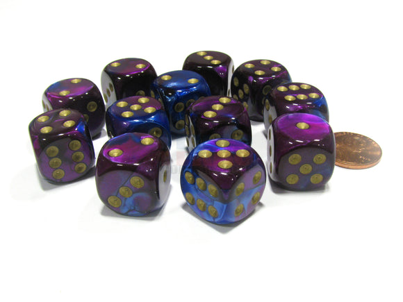 CHESSEX DICE 12D6 GEMINI BLUE PURPLE GOLD