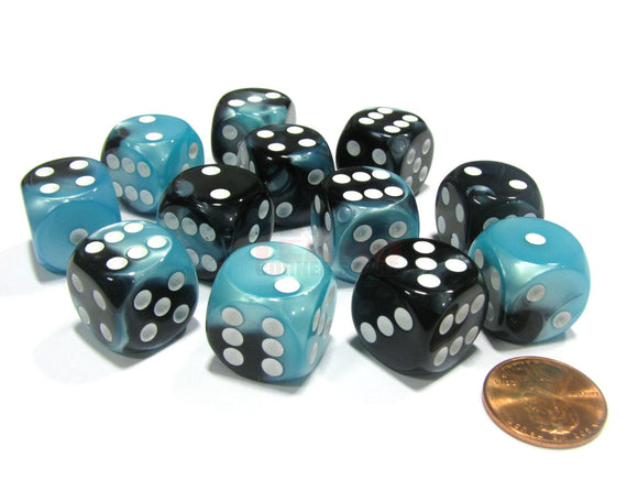 CHESSEX DICE 12D6 GEMINI BLACK SHELL WHITE