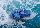 CHESSEX DICE 7PC BRUSH WAVEBREAK GOLD BLUE