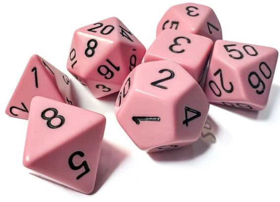 CHESSEX DICE 7PC OPAQUE PASTEL PINK BLACK