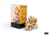 CHESSEX DICE 7PC BRUSH SUNRISE BLACK WHITE