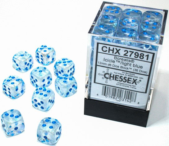 CHESSEX DICE 12D6 ICICLE LIGHT BLUE LUMINARY