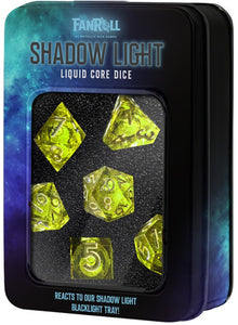 FANROLL DICE 7PC LIQUID CORE ELIXIR SHADOW LIGHT UV REACTIVE