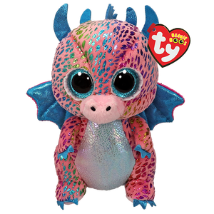 TY BEANIE BOO FLINT DRAGON BLUE PINK