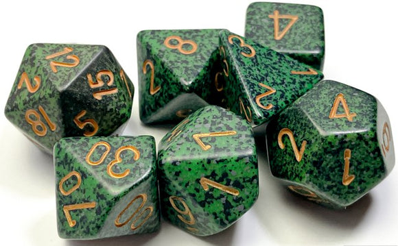 CHESSEX DICE 7PC SPECKLED GREEN GOLDEN RECON