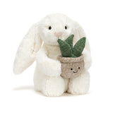 JC BASHFUL BUNNY CREAM WITH PLANT SMALL 7"