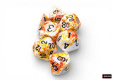 CHESSEX DICE 7PC BRUSH SUNRISE BLACK WHITE