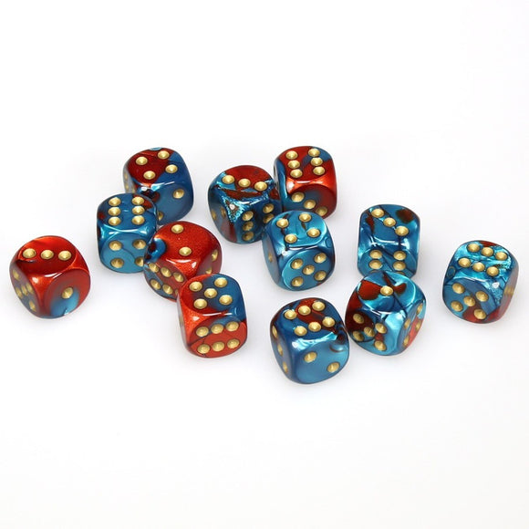 CHESSEX DICE 12D6 GEMINI RED TEAL GOLD
