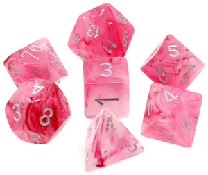 CHESSEX DICE 7PC GHOSTLY GLOW PINK SILVER