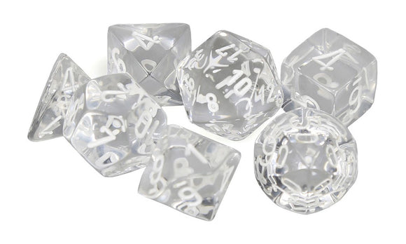 CHESSEX DICE 7PC TRANSLUCENT CLEAR WHITE